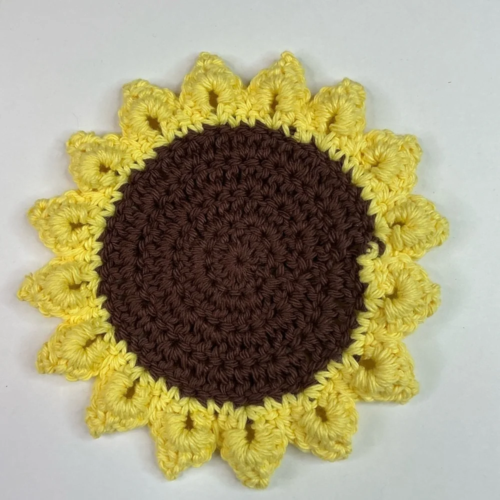 Sunflower Cup Mug Coasters Set of 4 Handcrafted Crochet by Seller Yellow Brown